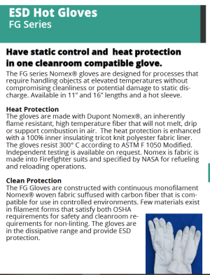 ESD GLOVES- FG2600 Series- Nomex® Static Safe Cleanroom Hot Gloves - 11" - Image 4