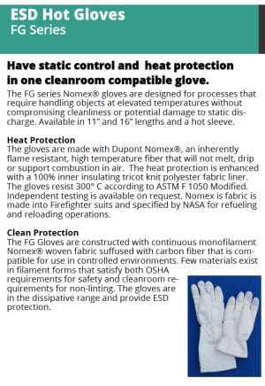 ESD GLOVES-FG3900 Series- Nomex® Static Safe Cleanroom Hot Gloves - 16" - Image 4