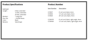Premium Coil Cords CC9000 Series-6', 12' and 20' with 4mm snap, Straight or Right Angle - Image 2