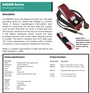 Anti-Allergy Fabric Wrist Band & Coil Cord Set, 4mm, 6ft/12ft- Series WB5600 - Image 3